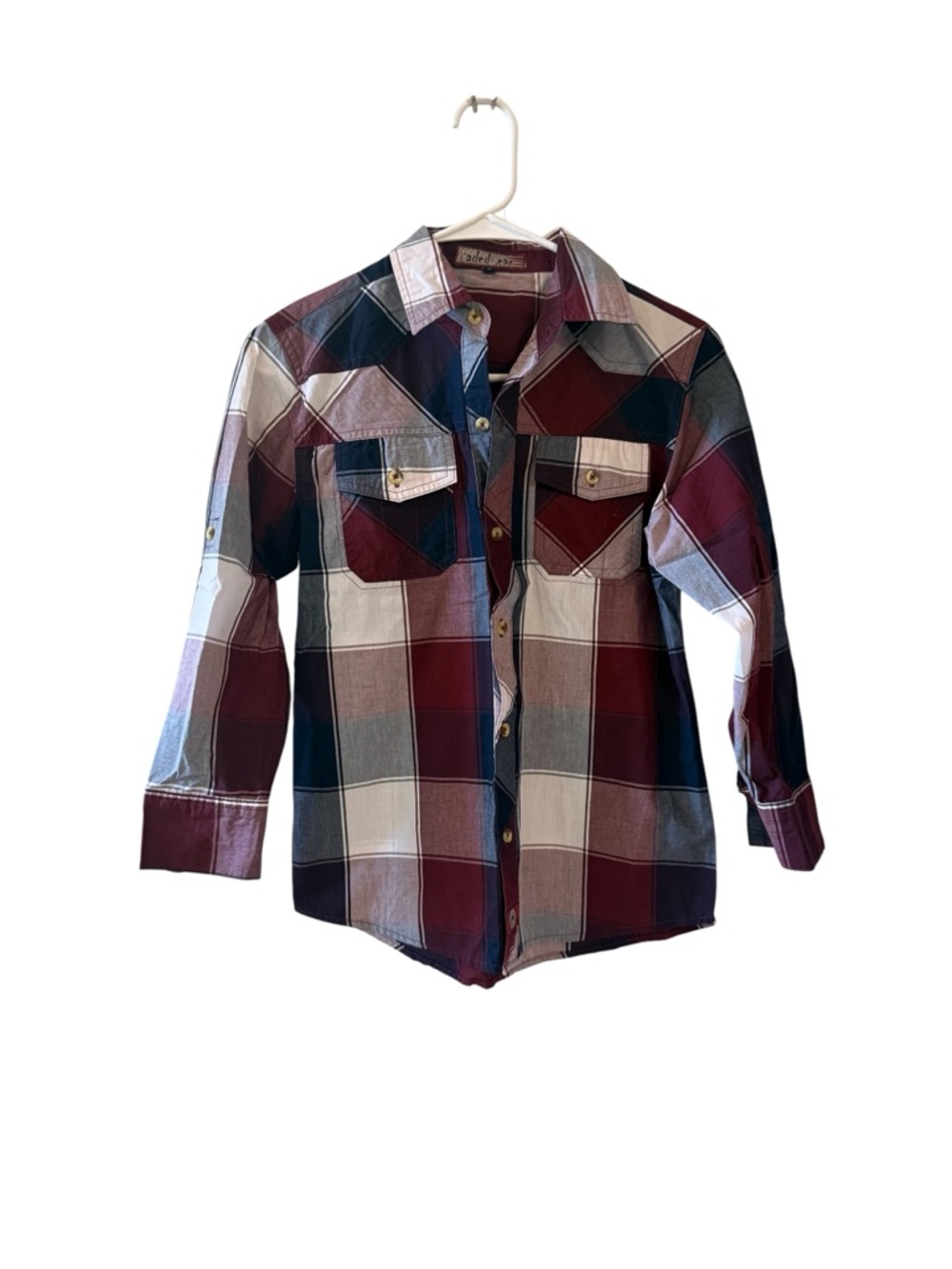 Faded Gear Boys Size 10 Red White Navy Plaid‎ Button Down Shirt